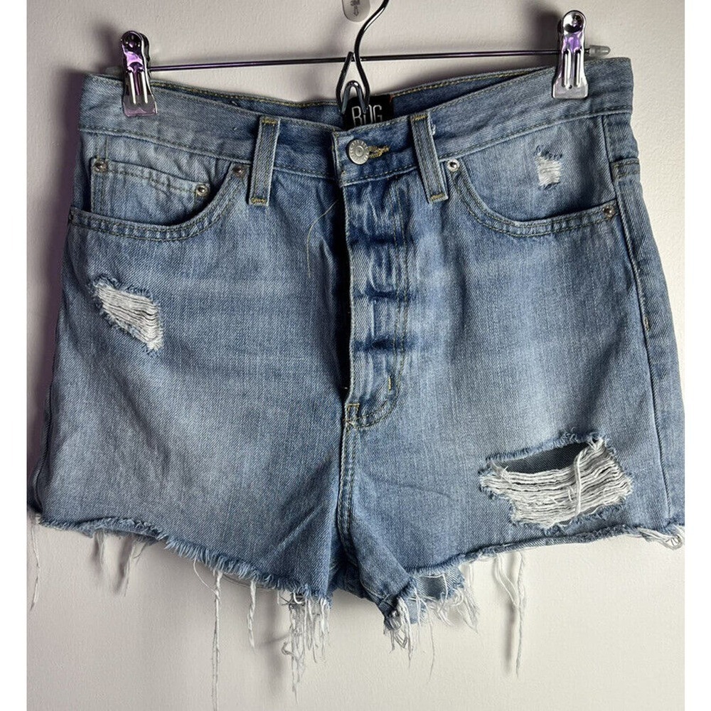 BDG Shorts Womens Blue Cut Off Girlfriend High‎ Rise Light Wash Distressed Sz 28